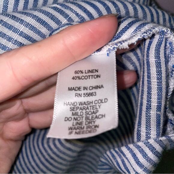 Sigrid Olsen Size L Linen Hooded Jacket Blue White Stripe Coastal Lagenlook - Picture 5 of 8